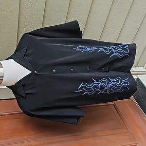 YAMAHA MOTORCYCLES BLUE FLAMES BUTTON DOWN SHIRT EMBROIDERED GENUINE Biker